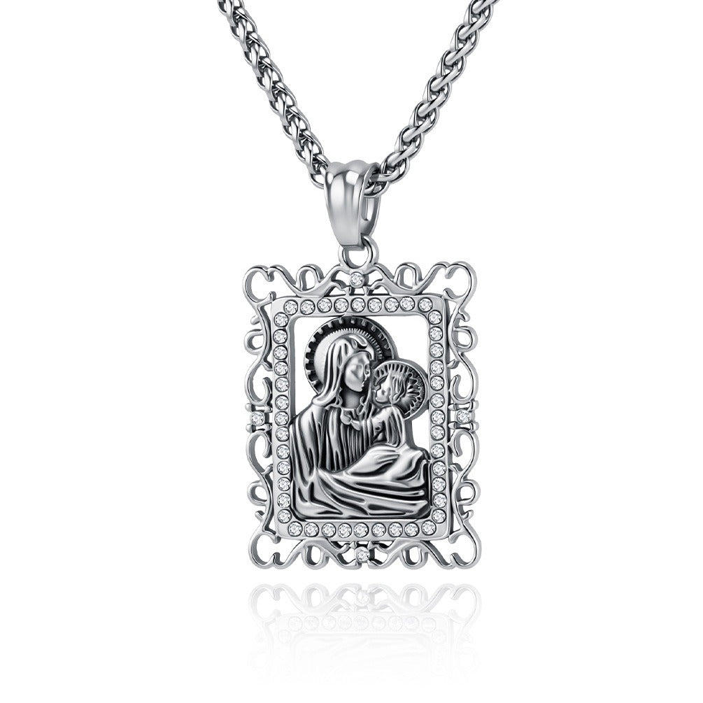 Kemstone Portrait Frame Pendant Necklace for Men Stainless Steel Vintage Relief K-PT732