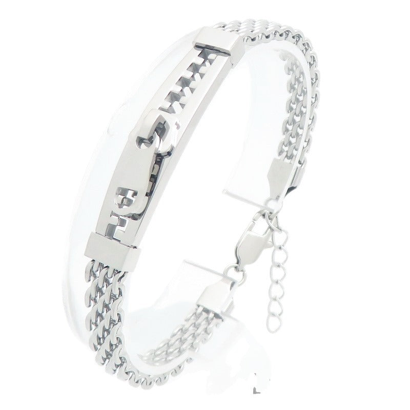 Kemstone Titanium Steel Layered Chain Bracelet for Men Zipper Bar Mesh Link KB213347-KF
