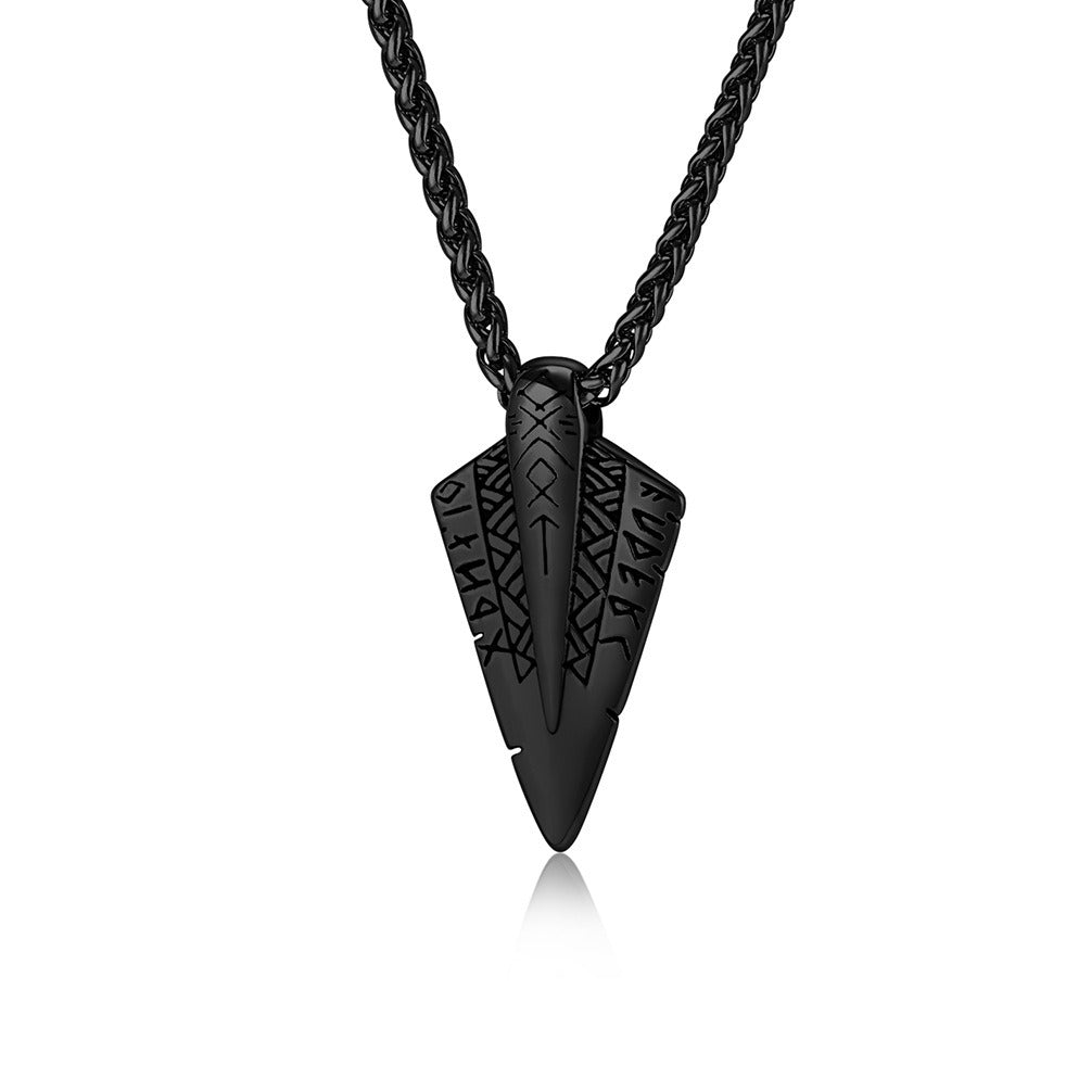 Kemstone  Viking Rune Spear Pendant Necklace for Men – Stainless Steel Arrowhead Symbol K-PT544