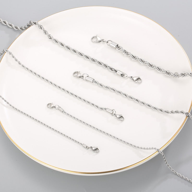 Kemstone Titanium Steel Twisted Rope Chain Necklace - Layering Necklace for Hiphop Rock Minimalist Jewelry, Stainless Steel Textured Collarbone Accessories KN228814-Z