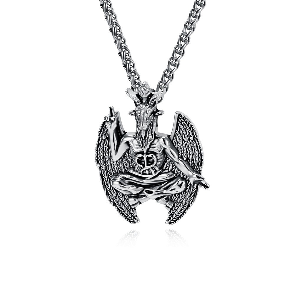 Kemstone Stainless Steel Goat Pendant Necklace for Men Gothic Winged Design K-PT715