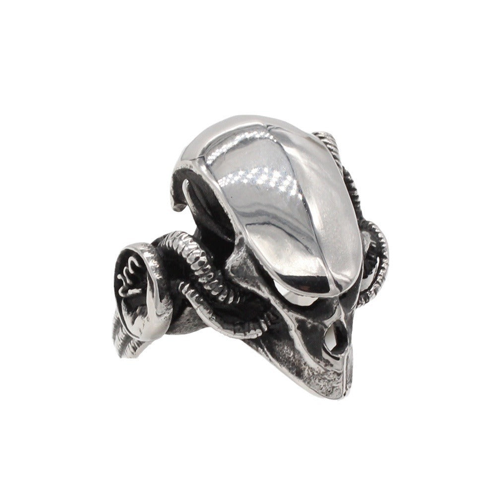Kemstone Titanium Steel Alien Skull Ring for Men – Sculpted Head Gothic Sci Fi Style R1763