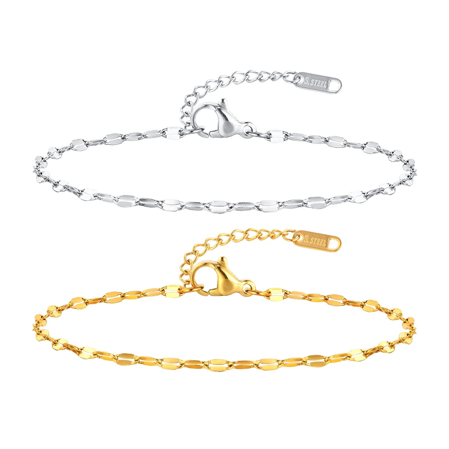 Elegante pulsera de cadena fina de acero de titanio bañada en oro de 18 quilates para mujer BR-2151