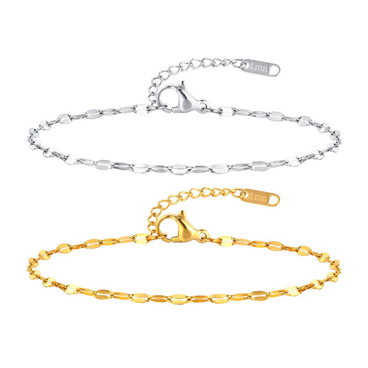 Elegante pulsera de cadena fina de acero de titanio bañada en oro de 18 quilates para mujer BR-2151
