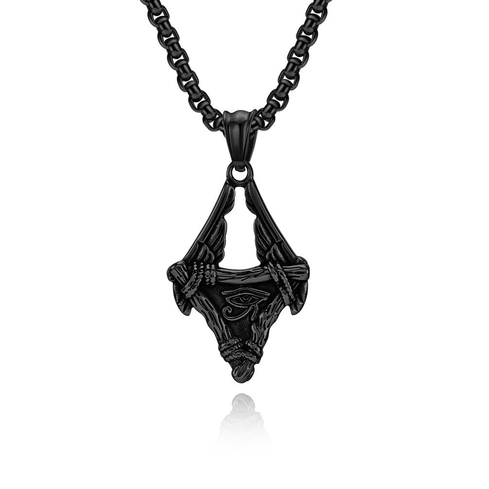 Kemstone Eye-Inspired Wing Pendant Necklace for Men Stainless Steel Egyptian Style Gothic Streetwear K-PT479