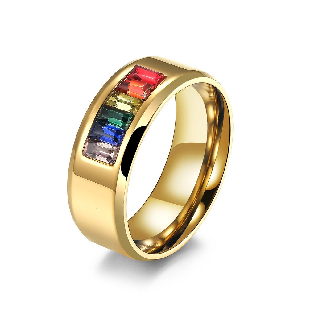 Kemstone Stainless Steel Colorful Inlay Ring for Men & Women K-R073
