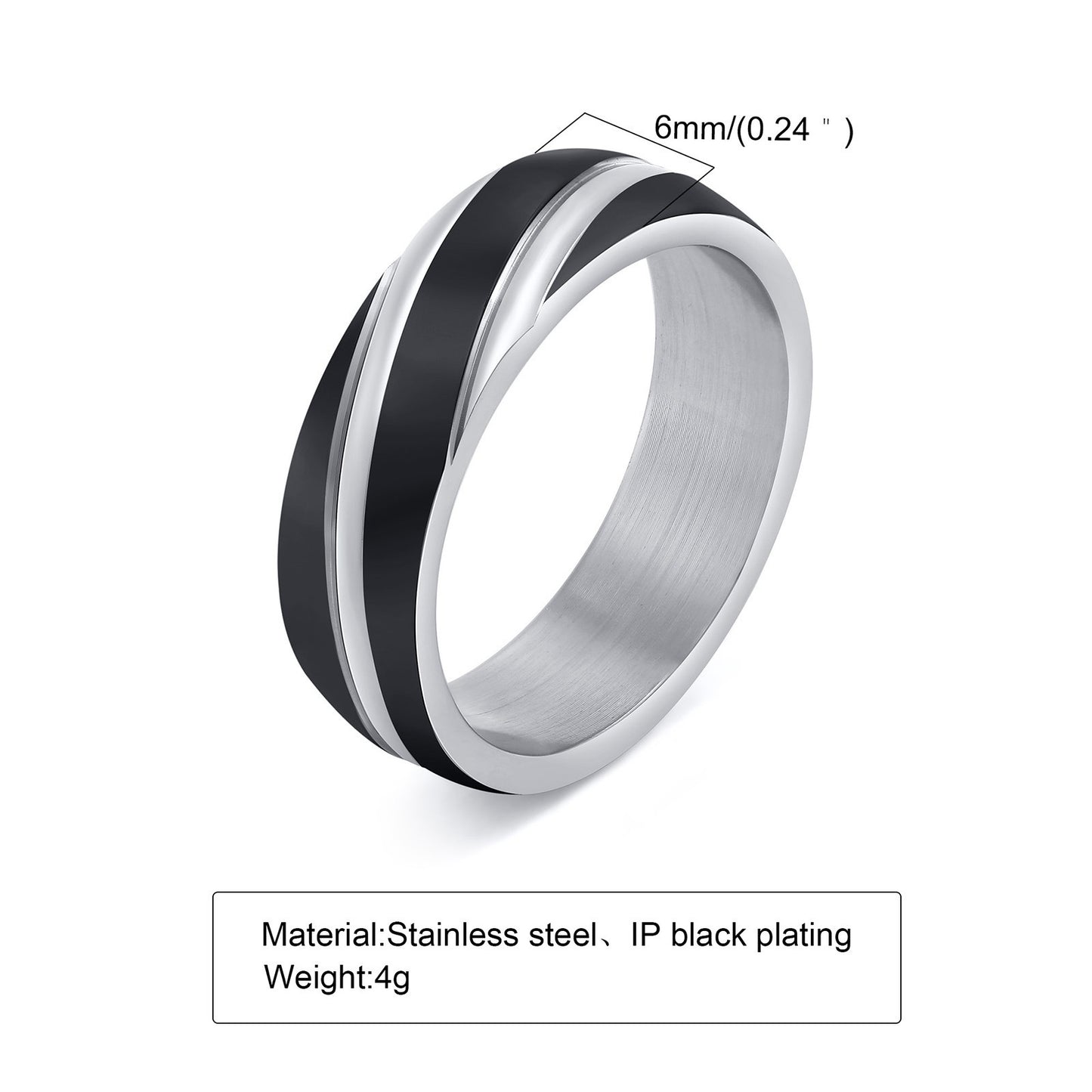 Kemston Diagonal Stripe Ring for Men Stainless Steel Geometric Minimalist R-057