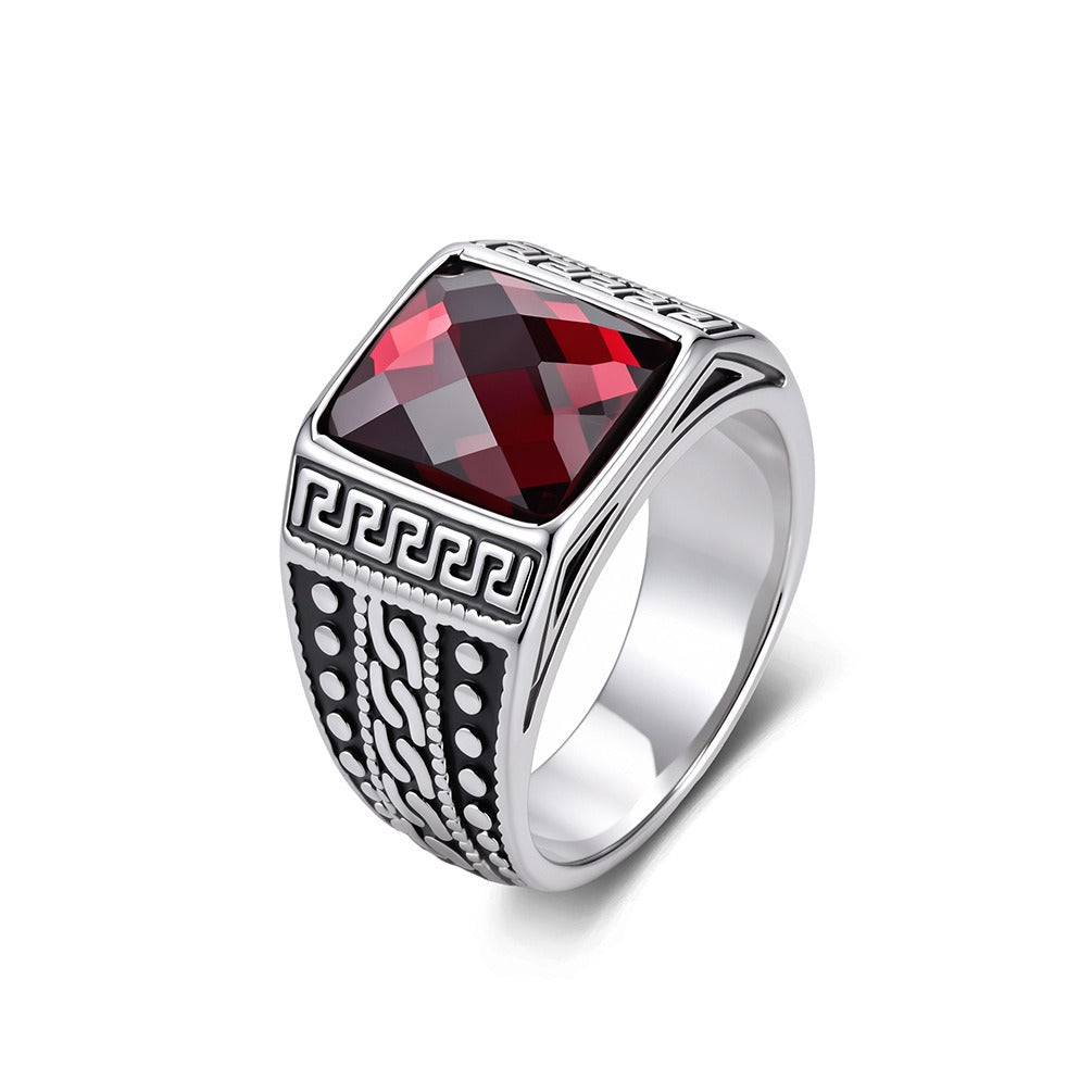 Kemston Stainless Steel Engraved Square Stone Signet Ring for Men R7007