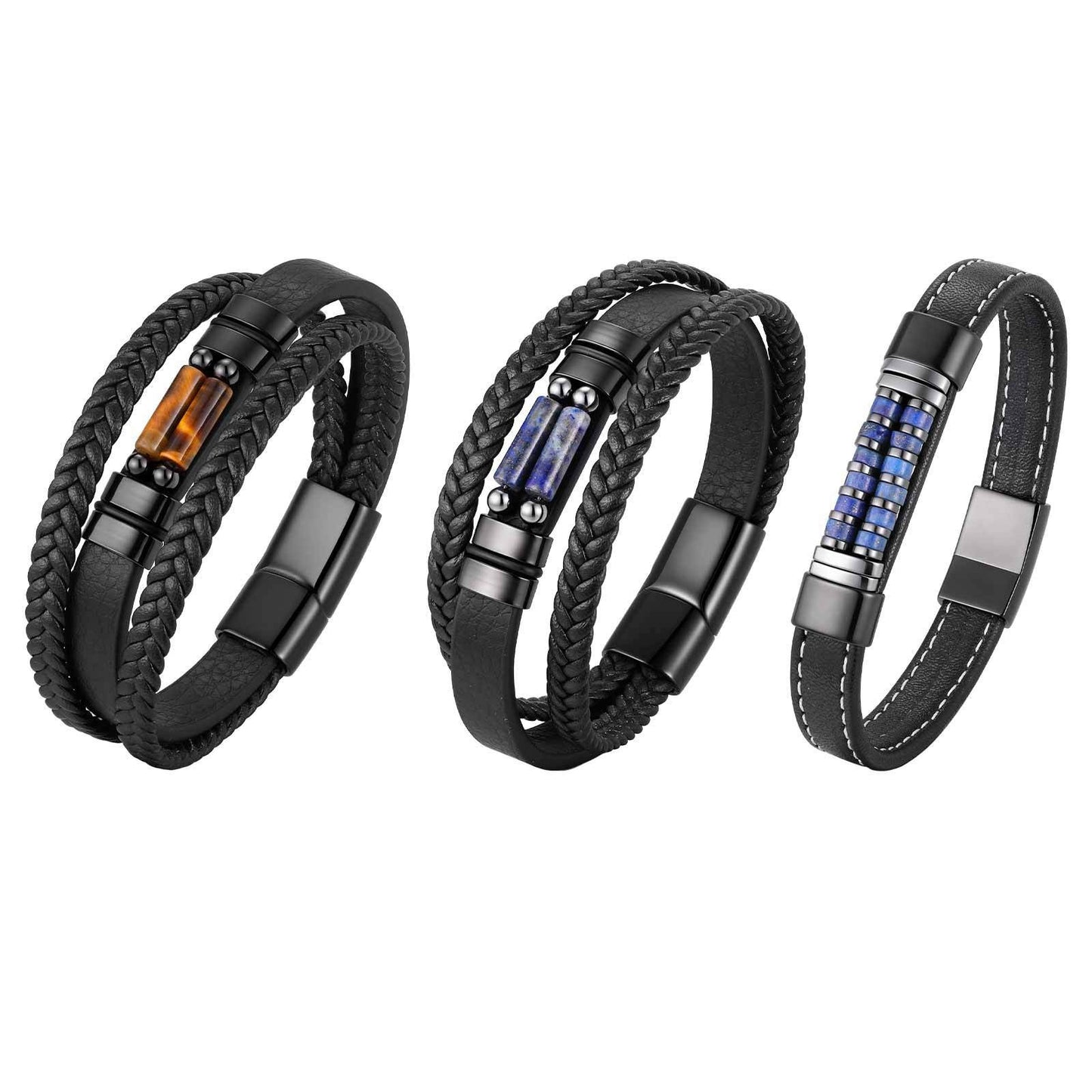 Kemstone Stainless Steel Lapis Lazuli Double-Layer Bracelet for Men BL-841