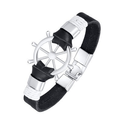 Kemstone Zinc Alloy Ship's Wheel Handwoven Bracelet - Bold Black Men's Urban Edge Accessory BL289