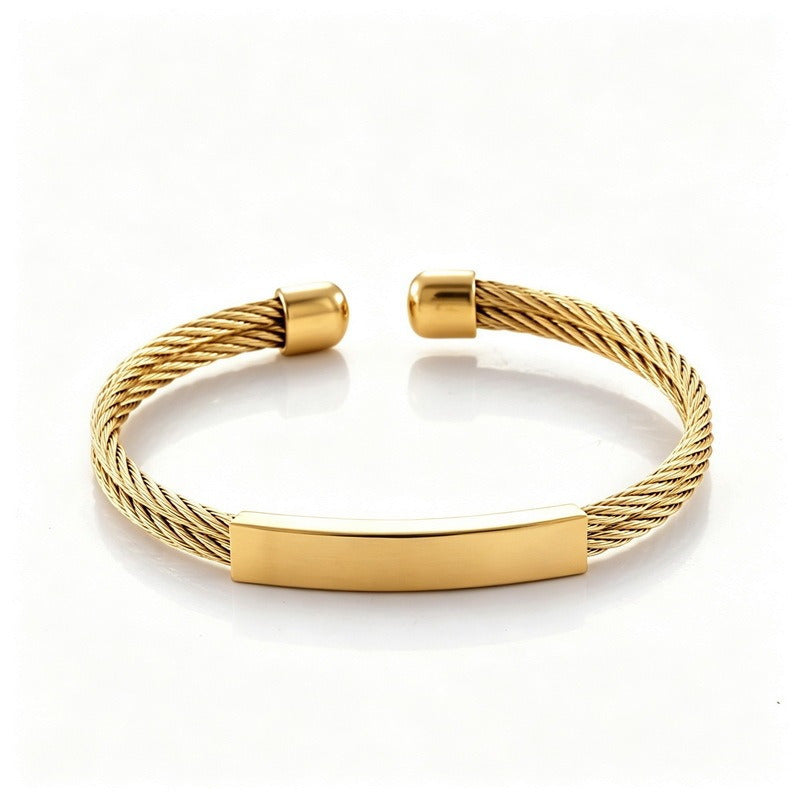 Kemstone Titanium Steel Cable Cuff Bracelet for Men Curved Plate KB146616-KLHQ
