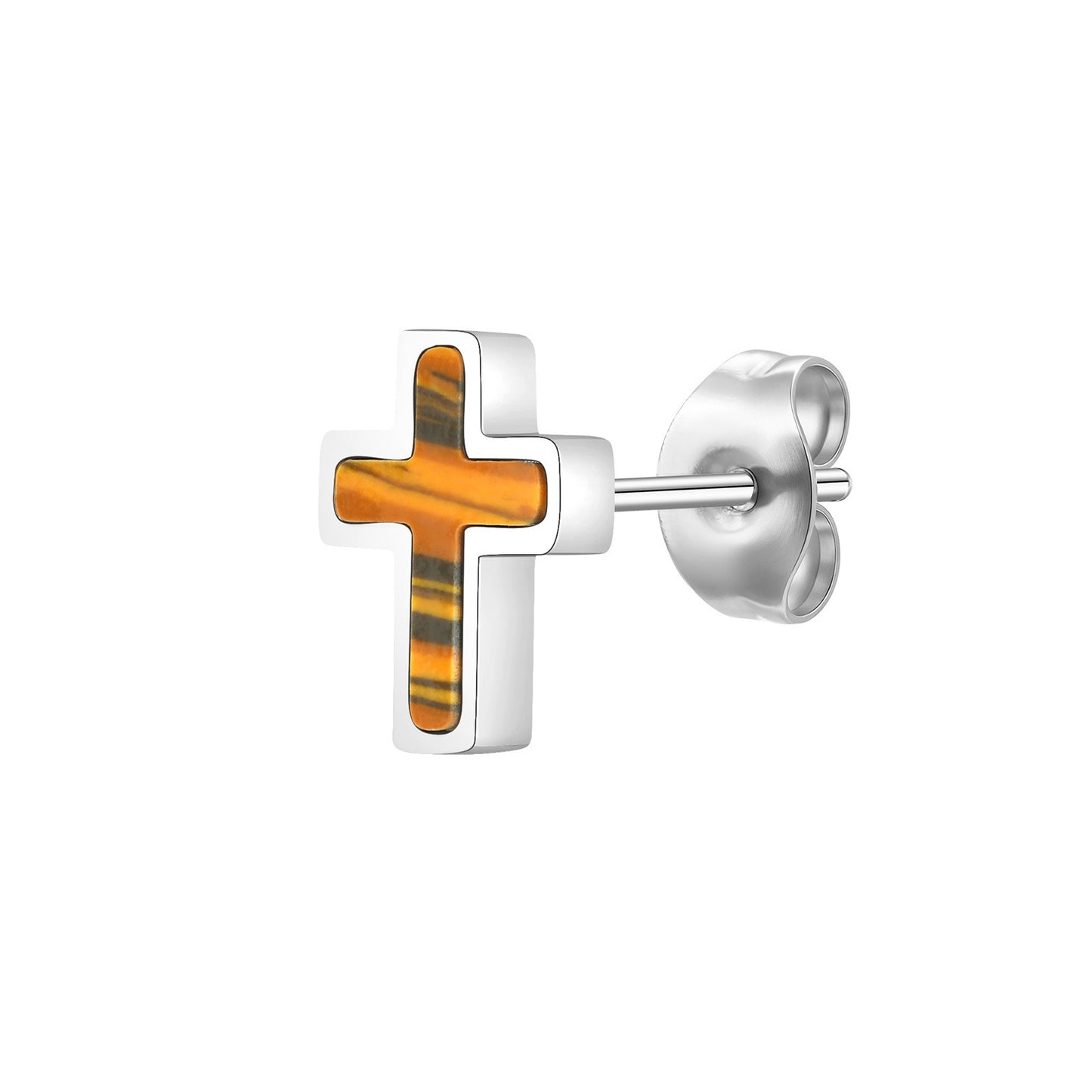 Kemstone Stainless Steel Tiger Eye Cross Stud Earrings for Men ES-642