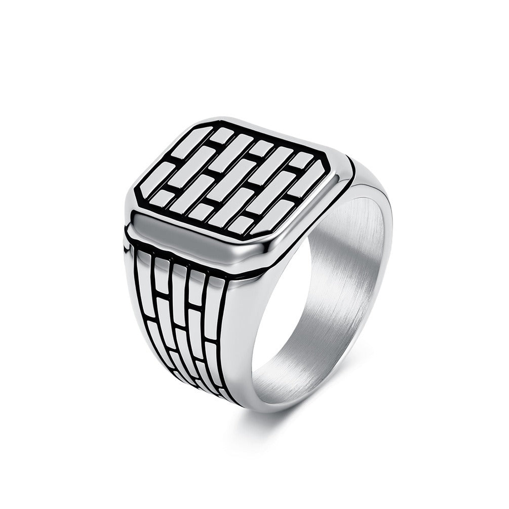 Kemstone Brick Pattern Ring for Men Stainless Steel K-R1181