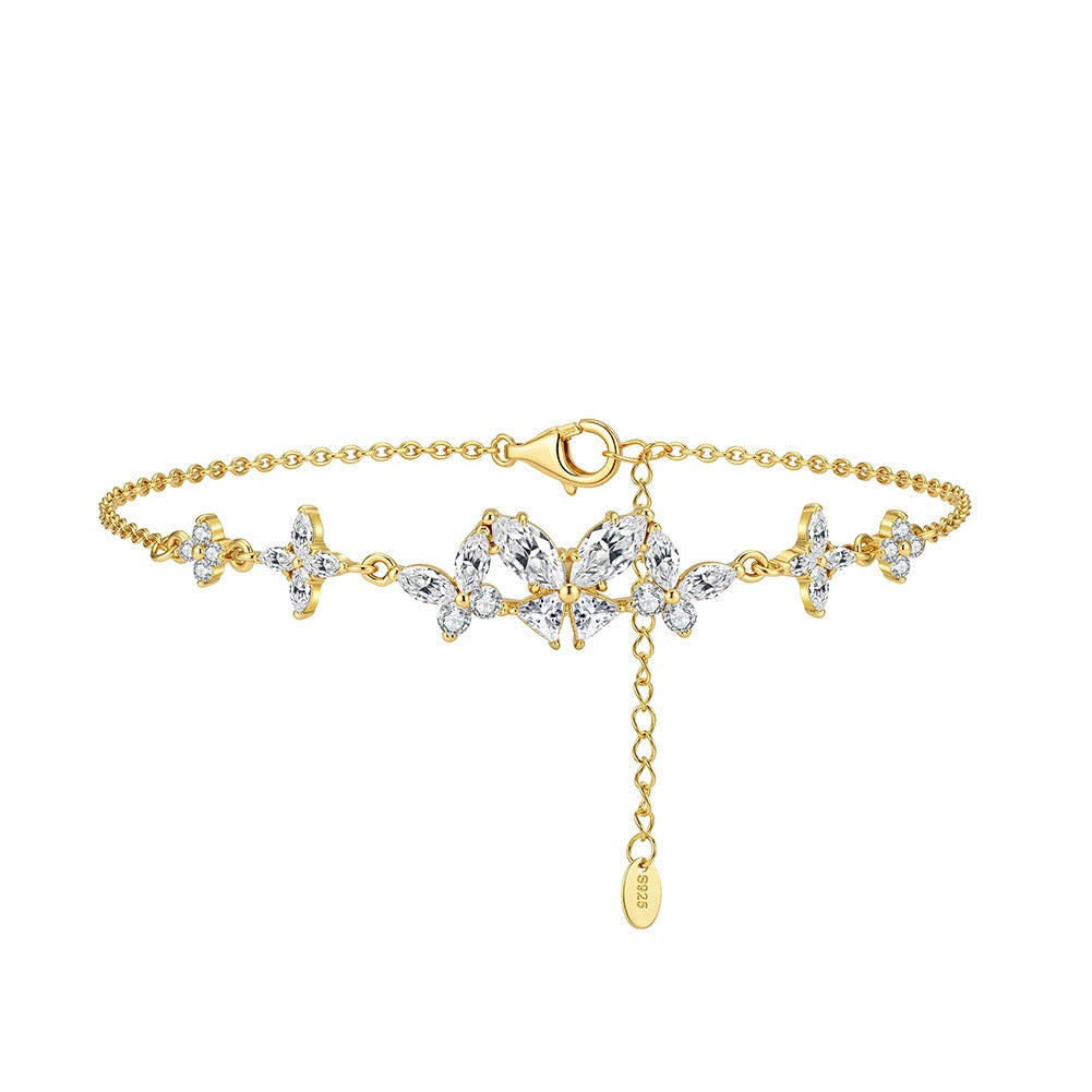 Kemston 925 Sterling Silver Moissanite Cross Charm Bracelet for Women MOB09