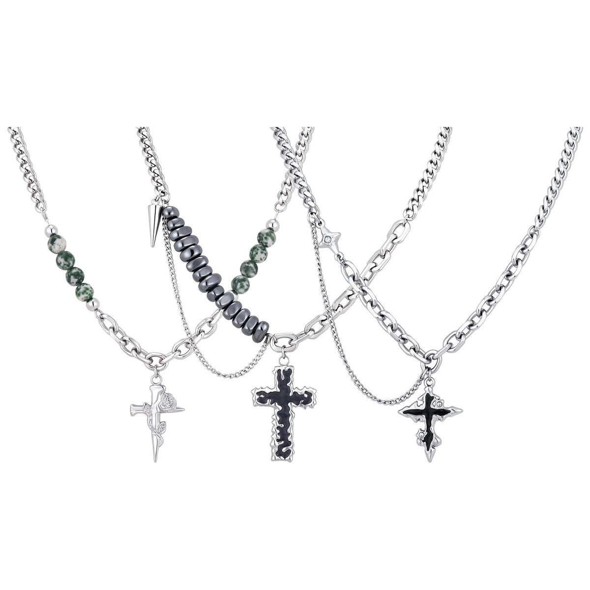 Kemstone Irregular Cross Necklace for Men Stainless Steel NC-3268