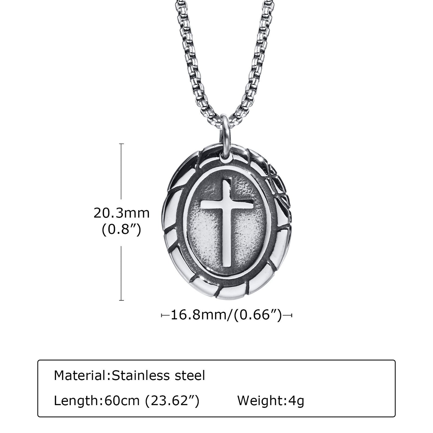 Kemstone Stainless Steel Double-Sided Cross Oval Pendant Necklace for Men PN-1808