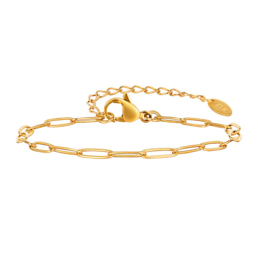 Pulsera de eslabones gruesos de acero y titanio dorado - Joyería minimalista moderna para una elegancia cotidiana BR- 2053