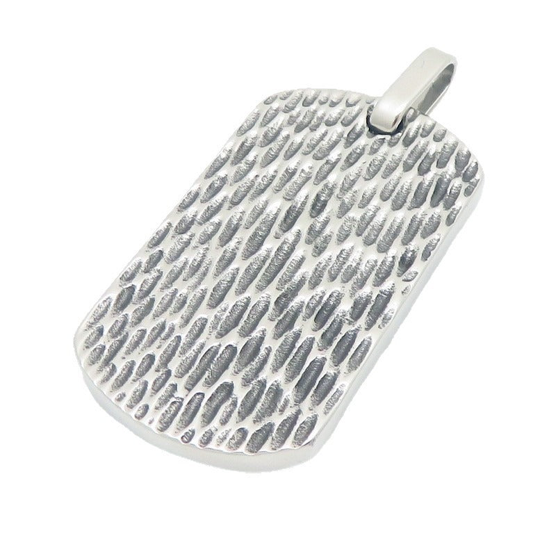 Kemson Hammered Tag Pendant Necklace Men Stainless Steel Vintage Textured Style KP118340-KJX