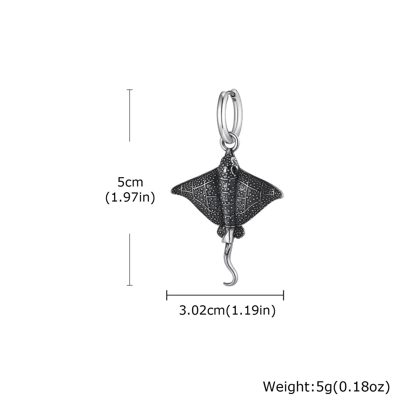 Kemstone Men’s Stainless Steel Manta Ray Hoop Earrings – Pierced Style ED-949