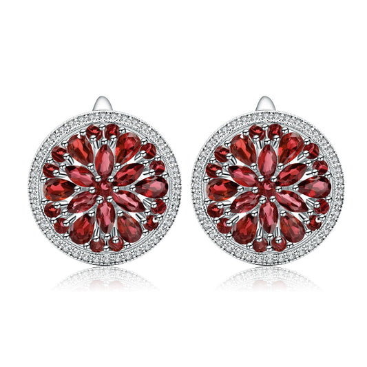 Kemstone 925 Sterling Silver Red Garnet Circle Stud Earrings with Cubic Zirconia Accents,K245023E