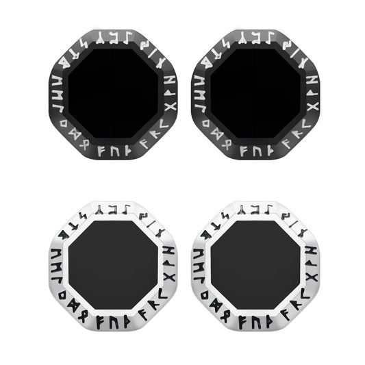 Men’s Octagon Viking Stud Earring – Corroded Titanium Steel Design ES-415
