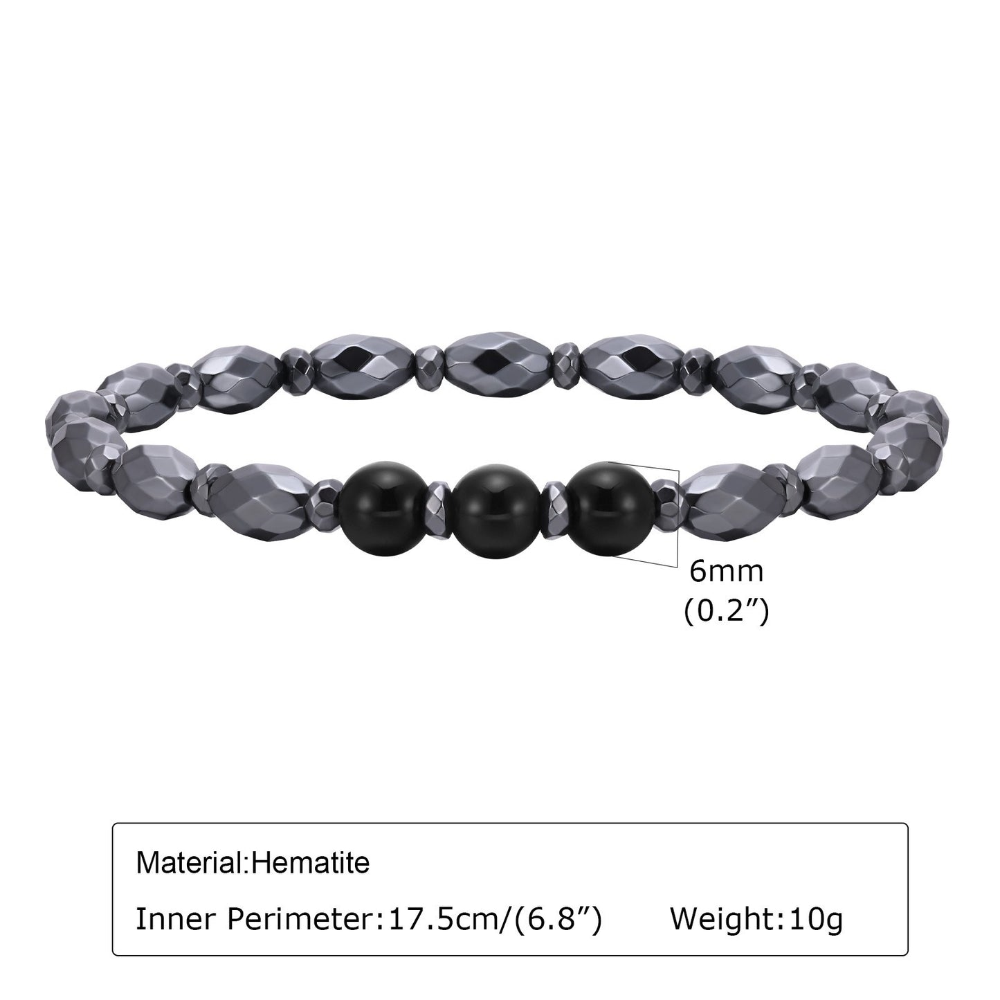 Kemstone Hematite Oval Beaded Bracelet for Men – Minimal Style BR-1792