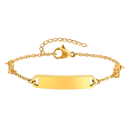 Stainless Steel Flat Cross Chain Bracelet with Floral Curved Pendant – Minimalist Jewelry for Women BR-2159