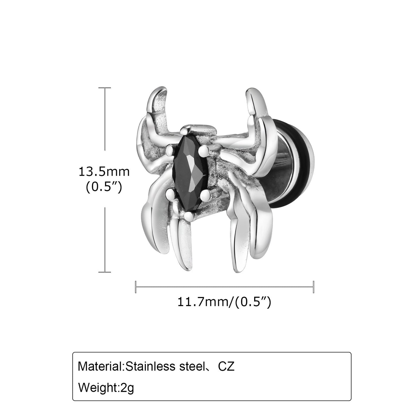Kemstone Stainless Steel Gothic Stud Earring – Cross Cat Spider Symbol ES-512