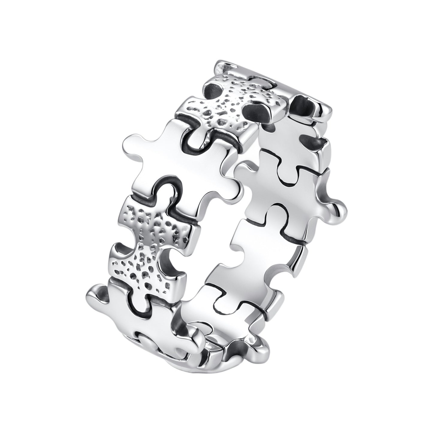 Kemston Stainless Steel Puzzle Interlocking Ring for Men Vintage Punk RC-1143