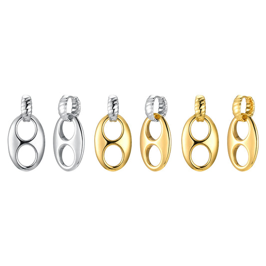 14K Gold-Toned Copper Alloy Oval Earrings with Crystal Accents EBD-414