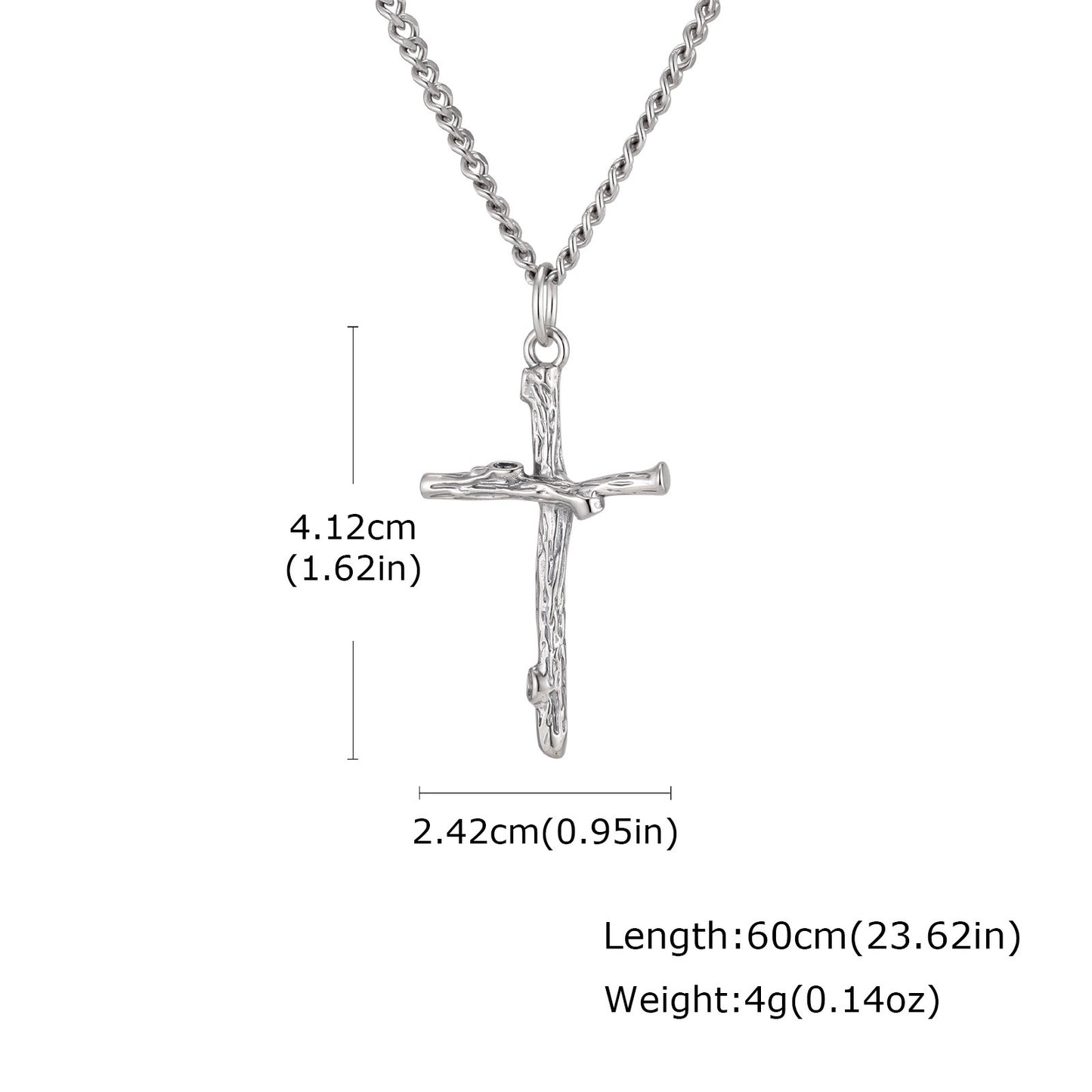 Kemstone Branch Cross Pendant Necklace Stainless Steel Chain Silver for Men PNB-403