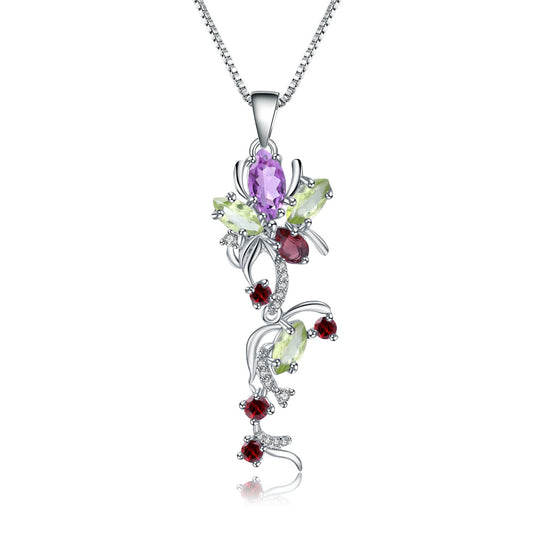 Kemstone Damenschmuck, Halskette mit Anhänger aus Sterlingsilber mit Maiglöckchen, Amethyst, Peridot, Granat und Zirkonia, 45,7 cm