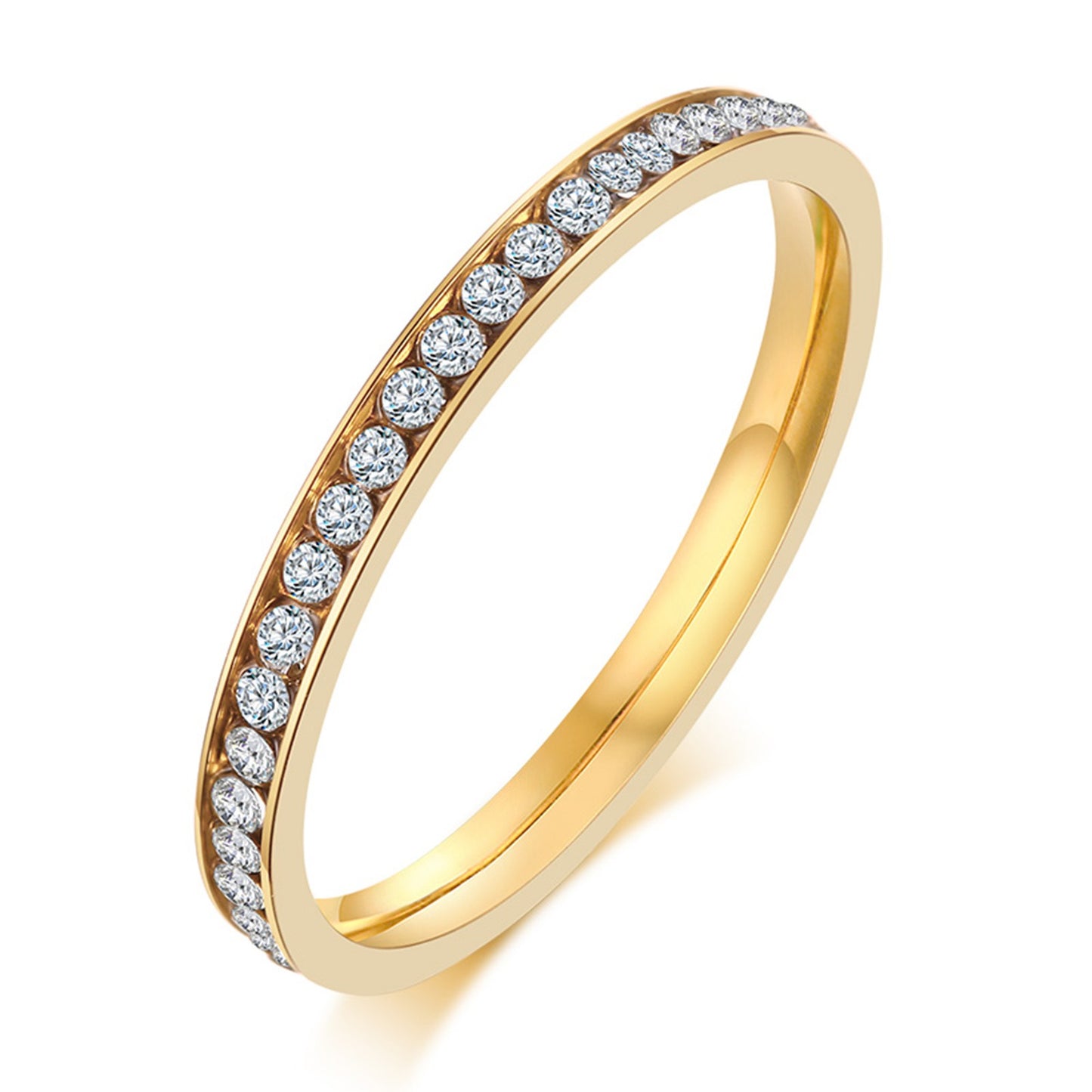 Kemstone Minimalist Delicate Cubic Zirconia Stainless Steel Ring for Women Jewelry R-536
