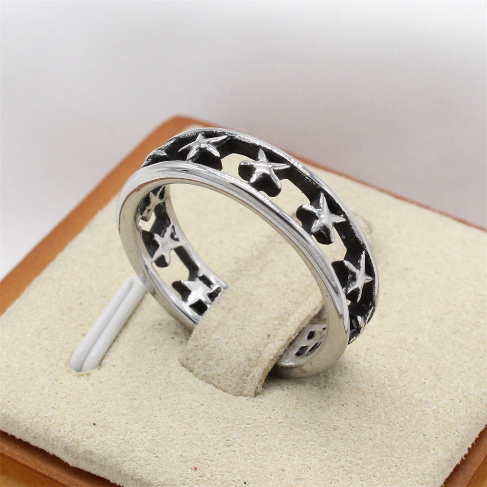 Kemstone Star Engraved Ring for Men Titanium Steel Openwork Vintage R1614