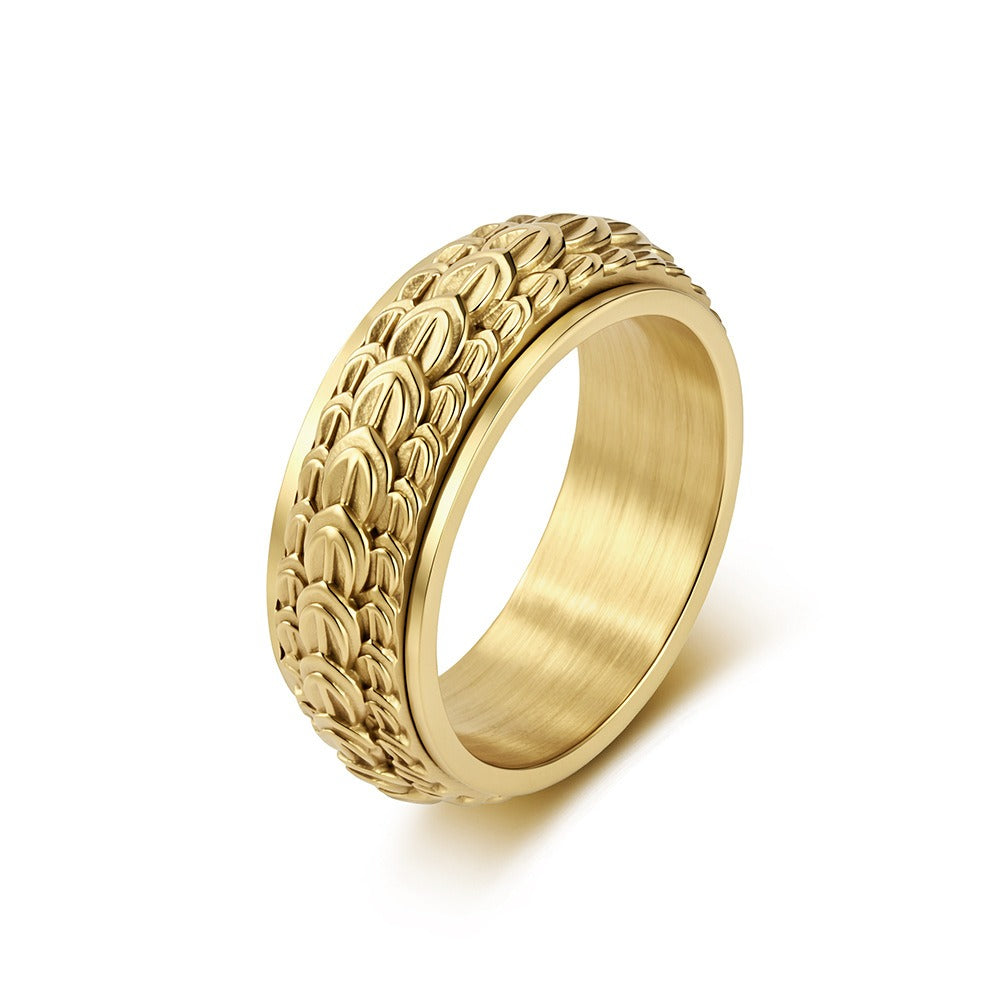 Kemston Stainless Steel Dragon Scale Spinner Ring for Men Vintage Style K-R1193