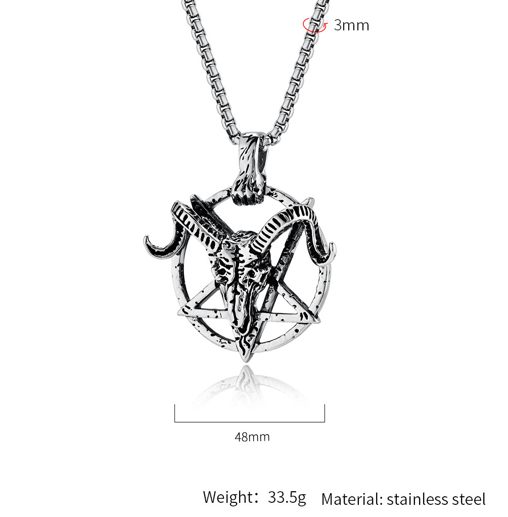 Kemstone Stainless Steel Goat Skull Pentagram Pendant Necklace – Gothic Vintage Design K-PT514