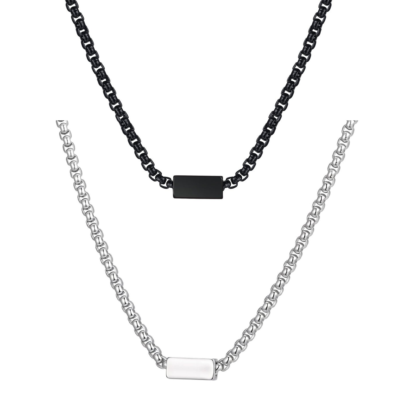 Kemstone Stainless Steel Box Chain Necklace with Rectangular Bar for Men NC-2206