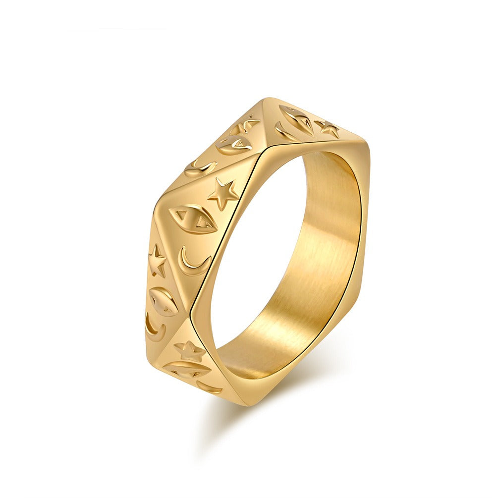 Kemstone Star Moon Eye Ring for Men Stainless Steel Faceted K-R771