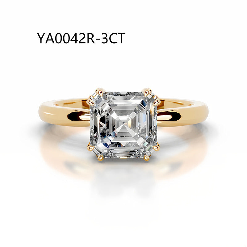 Kemstone 3 Carat Asscher Cut Moissanite Engagement Ring for Women – S925 Sterling Silver Gold Plated, Handcrafted Luxury Design