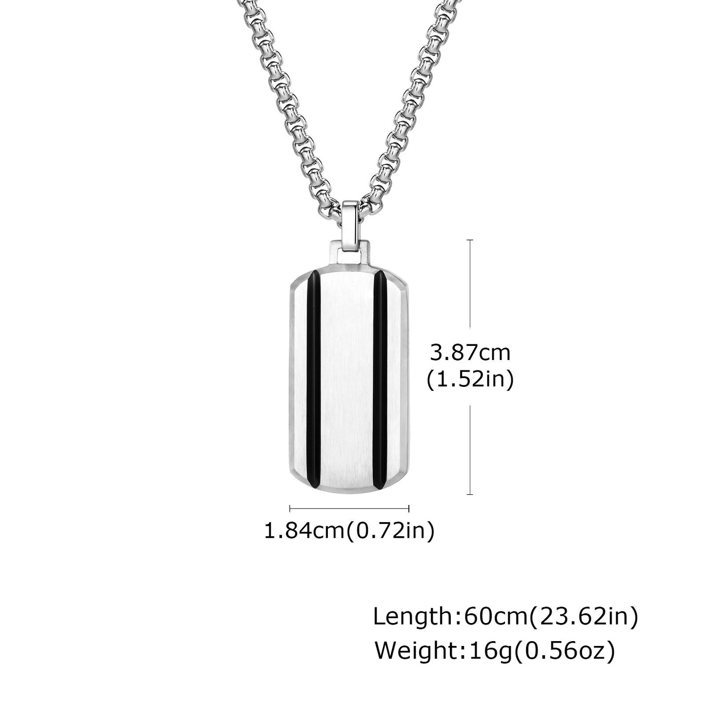 Kemstone Stainless Steel Rectangle Tag Pendant Necklace for Men – Silver PN-2006S