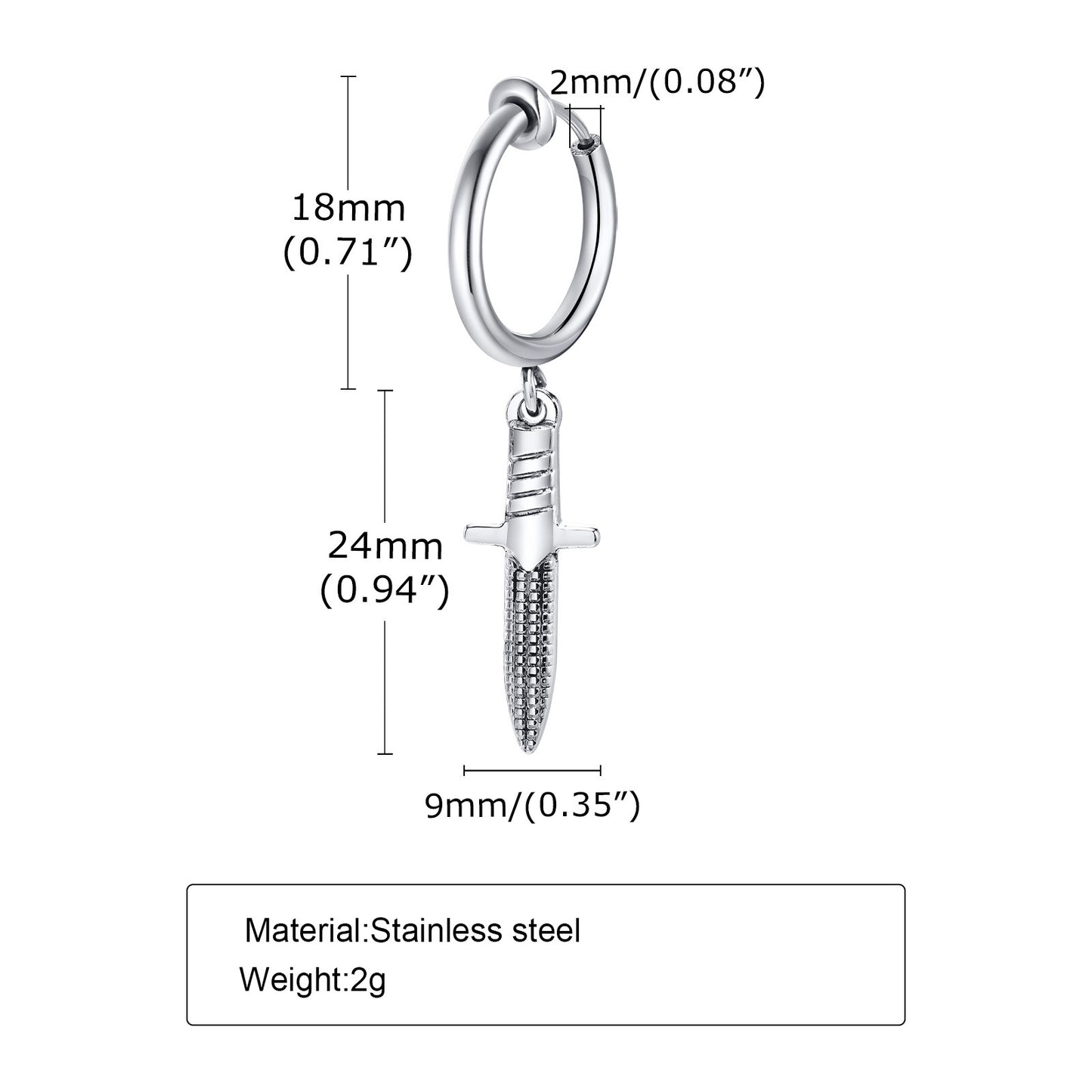 Kemstone Stainless Steel Dagger Hoop Earrings for Men ED-648