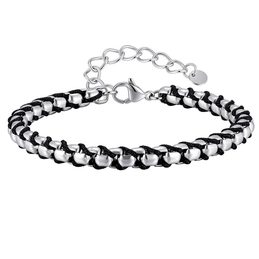 Kemston Stainless Steel Bead Rope Bracelet for Men Hip Hop Woven Chain Design BR-3170S