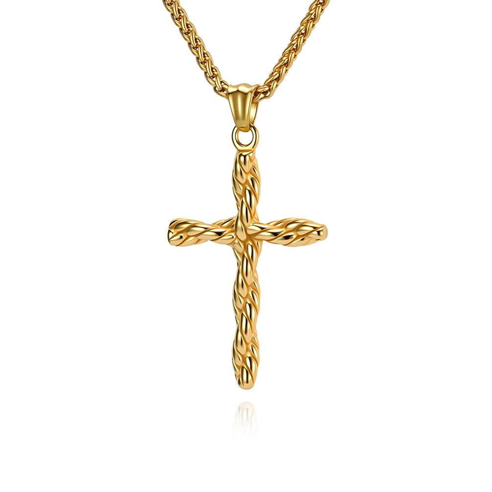 Kemstone Twisted Cross Pendant Titanium Steel Braided Texture for Men Silver Gold Black K-PT707