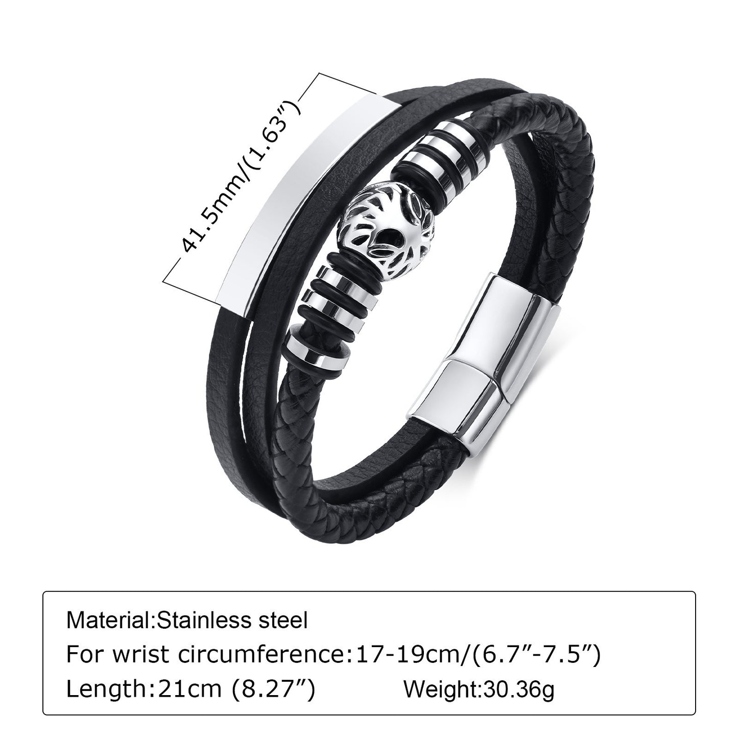 Kemstone Men’s Layered Microfiber Leather Bracelet – Stainless Steel Tree of Life Plate BL-650