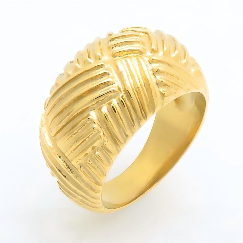 Kemston Interwoven Texture Ring for Men Titanium Steel Wide Band Vintage Style KR114788-KJX