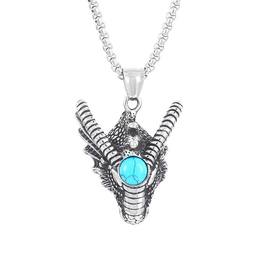 Kemstone Dragon Claw Pendant – Stainless Steel & Turquoise Necklace for Men | Punk Gothic Myth-Inspired Jewelry KP119902