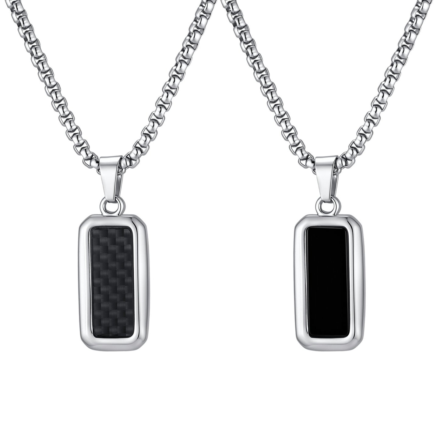 Kemston Carbon Fiber Pendant Necklace for Men Stainless Steel Black Rectangle Design PN-2319