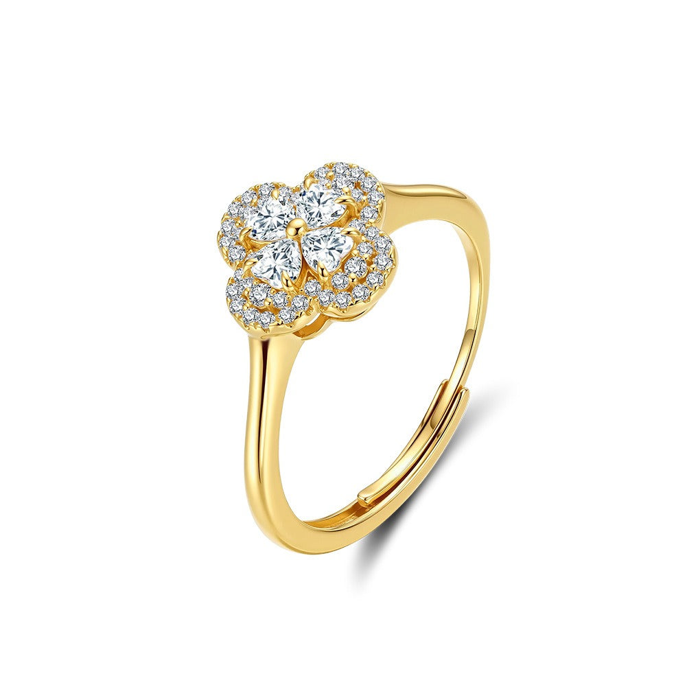 Kemston 925 Sterling Silver Clover Moissanite Ring for Women SMOR18