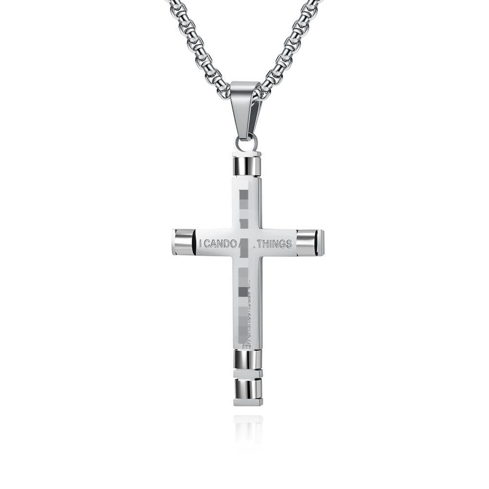 Kemstone Stainless Steel Modern Cross Pendant Necklace for Men Box Chain Structured Design K-PT720