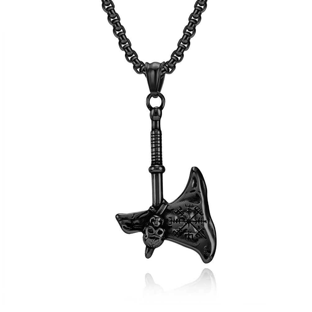 Kemstone Stainless Steel Nordic Axe Pendant Necklace for Men Skull Detail K-PT472